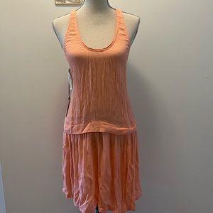 Wilfred Crinkle Ray Cockatoo Cross Back Flowy Tank Mini Dress Peach
